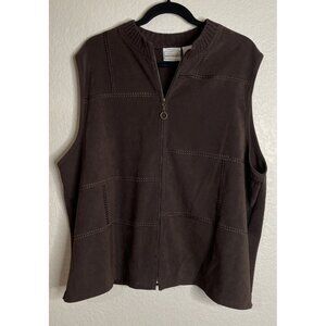 Vintage Womens Y2K Napa Valley 2X Brown Full Zip Vest Cardigan Sweater‎ Preppy